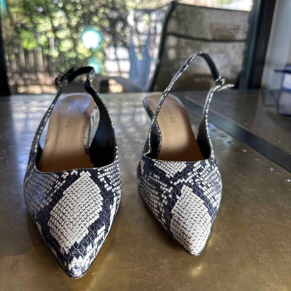 BEAUTIISOLES Slingback Mules 8 Pointed Toe Kitten Heel Elegant Snakeskin Grey - Picture 2 of 9